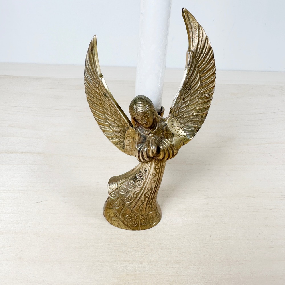 Brass Angel Candle Holder‎ Christmas Wings Solid Vintage Holidays Decor